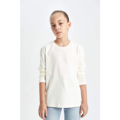 Defacto Girl White Crew Neck Combed Cotton Long Sleeve School T-Shirt U6810a623au