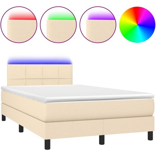 vidaXL Box spring postelja z vzmetnico LED krem 120x190 cm blago, (21128881) Cene