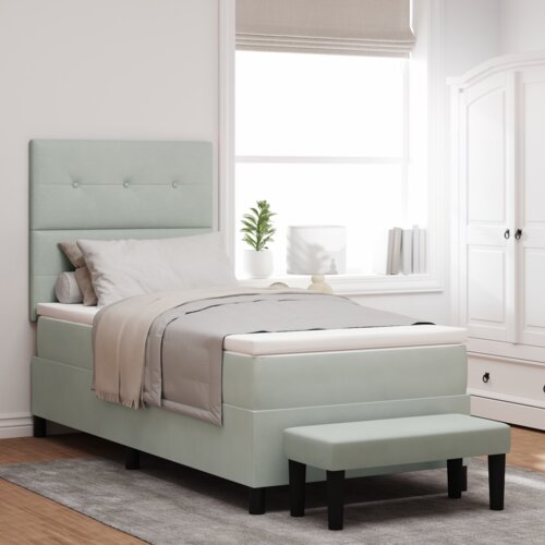 VidaXL Boxspring krevet s madracem i klupom svjetlosiva 80x200 cm bar&amp;scaron;un Slike