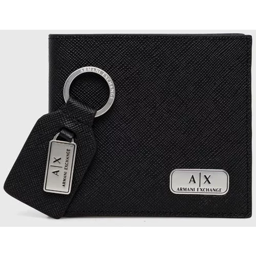 Armani Exchange Usnjena denarnica in obesek za ključe moški, črna barva