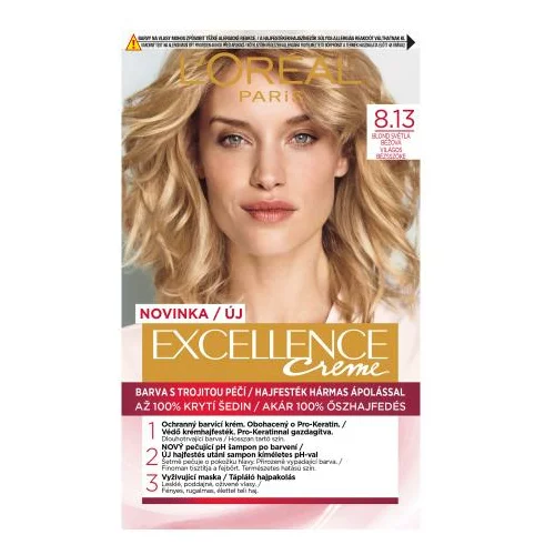 L´Oréal Paris Excellence Creme Triple Protection boja za kosu obojena kosa plava kosa 1 kom Nijansa 8,13 blond light beige za ženske