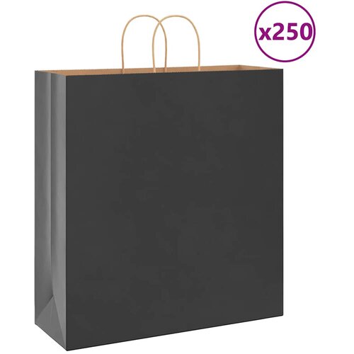 VidaXL Papirnate vrečke 250 kosov z ročaji črne barve 45x17x48 cm Slike