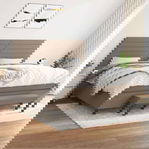  Box spring postelja z vzmetnico taupe 160x200 cm blago, (20894693) Slike