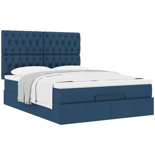 VidaXL otomanski okvir kreveta s madracem plavi 140x200cm od tkanine Slike