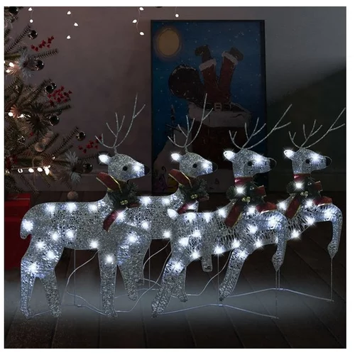  Božični severni jeleni 4 kosi srebrni 80 LED akril
