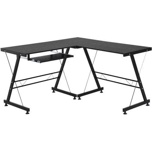 HOMCOM Moderna črna ravna vogalna računalniška delovna miza s predalom za tipkovnico iz jekla MDF v obliki črke L: 130L x 130D x 73,5A cm Ravna: 210L x 50D x 73,5A cm Črna, (20710805) Cene