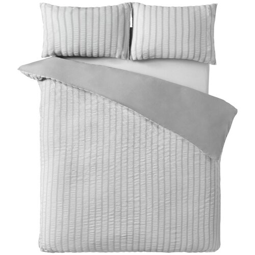 Catherine Lansfield Siva enojna posteljnina 135x200 cm So Soft Seersucker Stripe – Cene