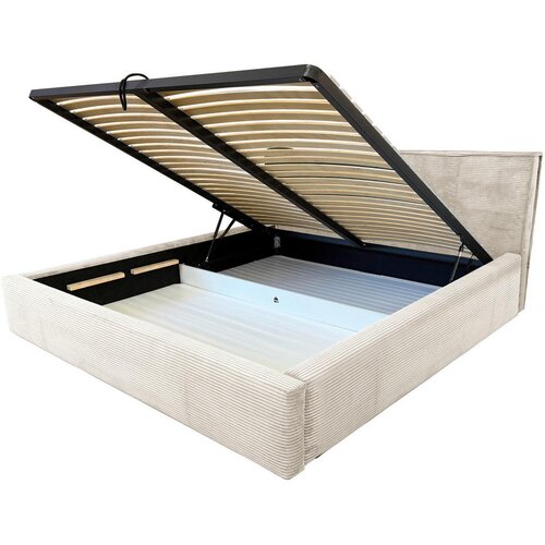 MID.YOU OBLAZINJENA POSTELJA 140 cm x 200 cm , les, tekstil, leseni material krem barve Slike