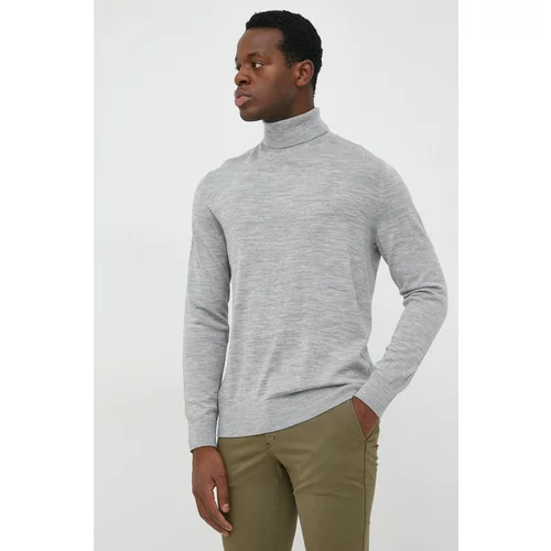 GAP Vuneni pulover za muškarce, boja: siva, lagani, s dolčevitom