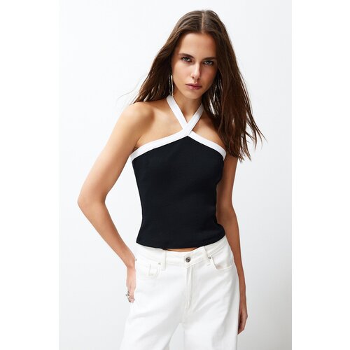 Trendyol Black Color Blocked Barbell Ribbed Stretchy Knitted Blouse Cijene