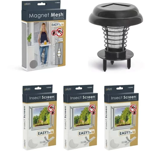 Delight UV paket proti insketom – magnetna mreža za vrata bela 210x100cm + 3x komarnik za okno 150×150cm bel + UV LED past za insekte