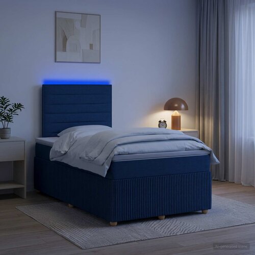  LED okvir za krevet s madracem Plava 120 x 200 cm Tkanina Slike