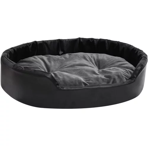  Pasja postelja črna in temno siva 90x79x20 cm pliš in um. usnje