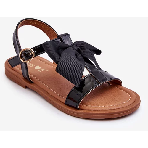 Kesi Children's lacquered sandals with bow black netina