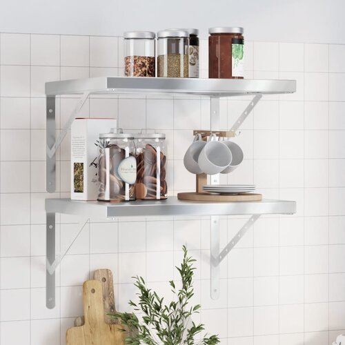  The Living Store Stenske police 2 kosa 50x40x3 cm srebrna nerjaveče jeklo - Stenska Polica, (21554681) Slike
