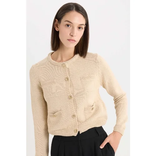 Defacto Regular Fit Basic Plain Crew Neck Buttoned Knitwear Cardigan