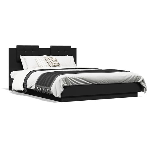 VidaXL Okvir za krevet s uzglavljem crna 120x200 cm konstruiranog drva Slike