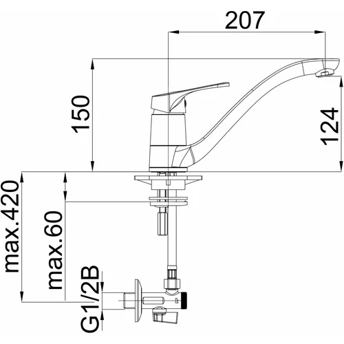  enoročna kuhinjska armatura Project + kotni ventil (42800184)
