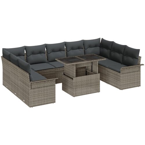 vidaXL set vrtnih sofa od 10 dijelova s jastučićima sivi poli ratan, dvosed vrtna sofa sa skladištem i jastučićima sivi poli ratan Cijene