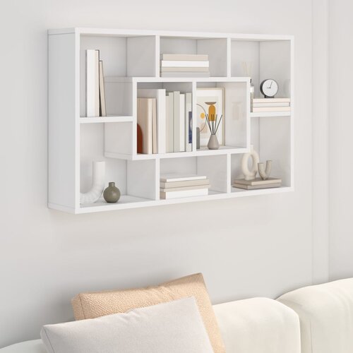 vidaXL Stenska polica visok sijaj bela 85x16x52,5 cm konstruiran les Cene