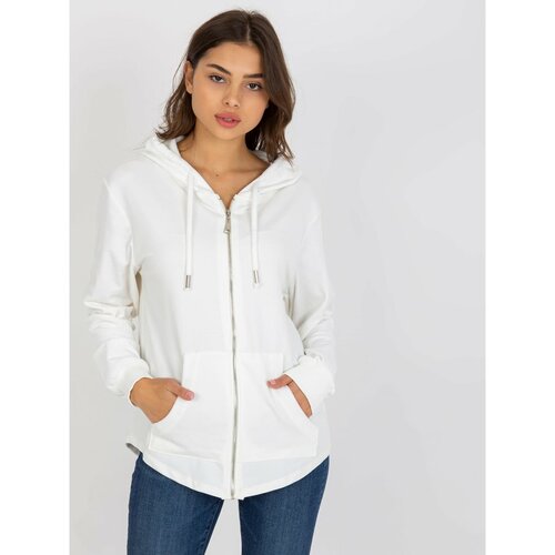 Fashion Hunters Ecru women's sweatshirt with a zip with a hood Slike