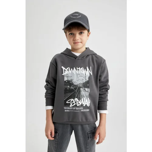 Defacto Boy&#39;s Hooded Printed Thick Sweatshirt