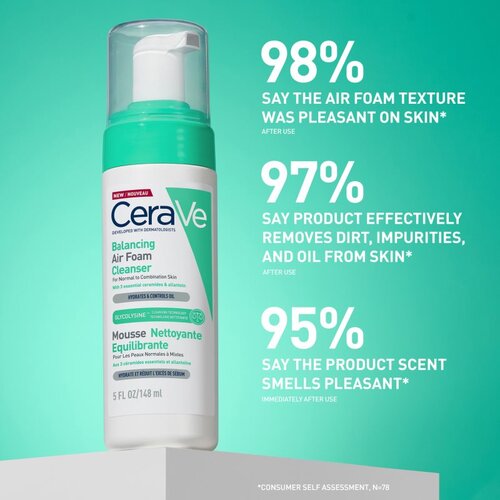 CeraVe Cleansers Balancing Air Foam Cleanser čistilna pena za normalno do me&amp;scaron;ano kožo 148 ml Slike