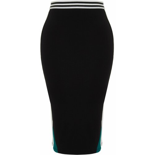 Trendyol Curve Black Color Blocked Midi Knitted Skirt Cene