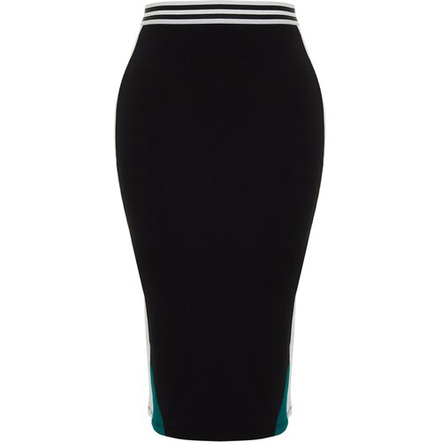 Trendyol Curve Black Color Blocked Midi Knitted Skirt Cene