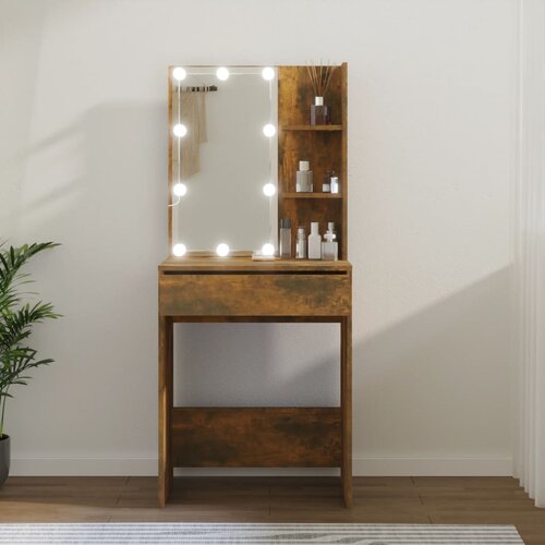 The Living Store Toaletna mizica z LED lučkami dimljeni hrast 60x40x140 cm - Toaletna Mizica, (21671083) Cene