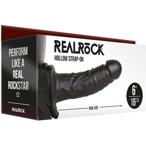 RealRock by Shots Strap-on Hollow Strap-On without Balls - 6" Cene