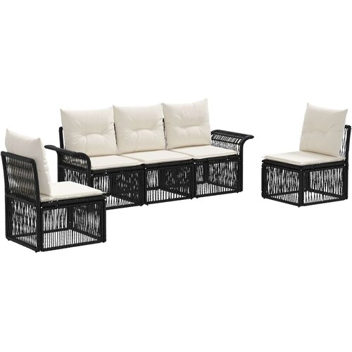 vidaXL Vrtna sedežna garnitura 5 pcs Črna poli ratan, (5000271839) Cene