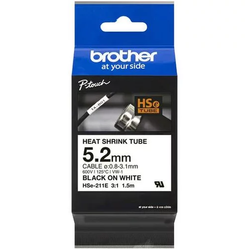 Brother trak 5,2mm termo skrčljiv BRHSE211E, bel/črn
