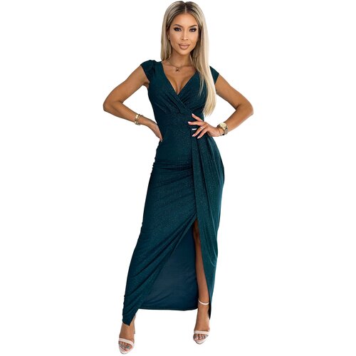 Numoco Glitter dress with short sleeves, neckline and slit on legs Slike