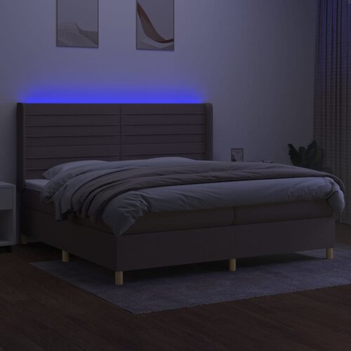  Krevet box spring s madracem LED smeđesivi 200x200 cm tkanina Slike