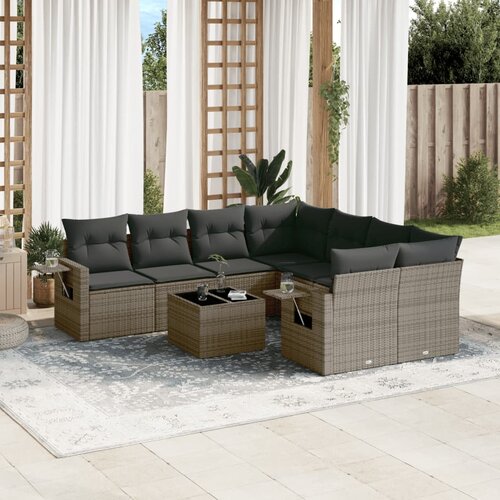 vidaXL 9-dijelni set vrtnih sofa od poliratana s jastucima sivi Cijene