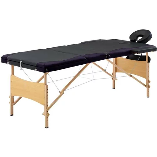  Zložljiva masažna miza 3-conska les črna in vijolična