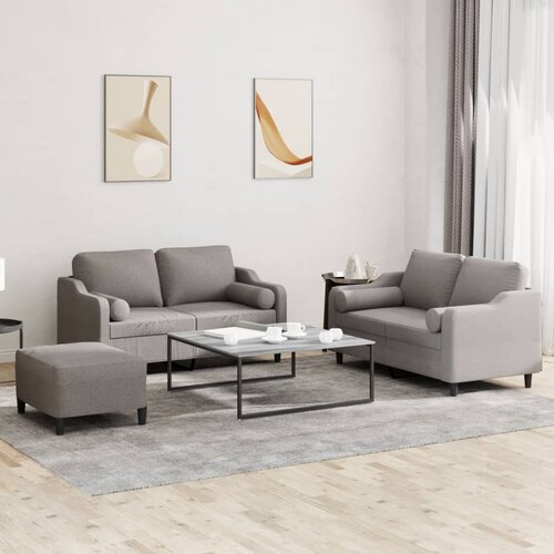 3-dijelni set sofa s jastucima smeđesivi od tkanine Cijene