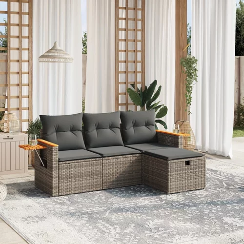 vidaXL 4-dijelni set vrtnih sofa od poliratana s jastucima sivi