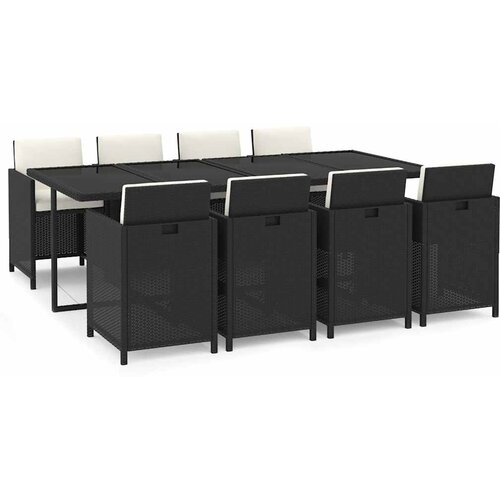  9-dijelni vrtni blagovaonski set s jastucima crni od poliratana Crna 219 cm table length Slike