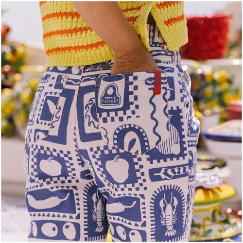 Favorite People Hlače Positano Trousers - White/Blue Bela Slike