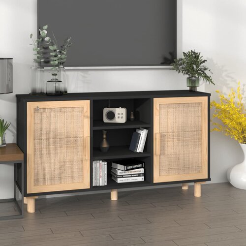 vidaXL Komoda črna 105x30x60 cm trdna borovina in naravni ratan Cene
