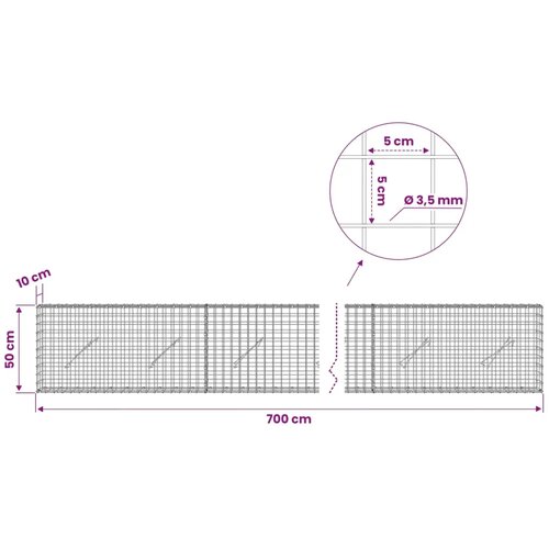  Gabion s žicom debljine 3 5 mm i mrežom 5x5 cm 700x10x50 cm - 10 cm 50 cm 700 cm Slike