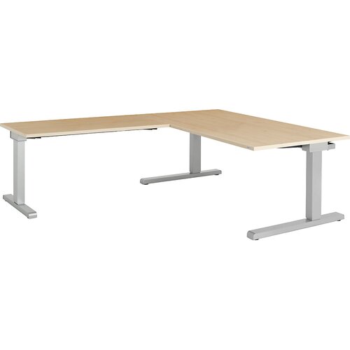 mauser Pisalna miza, s priključkom, ŠxG 1600 x 900 mm, kotni element na levi strani (širina 1200 mm), plošča imitacija javorja, ogrodje aluminijasto s Cene
