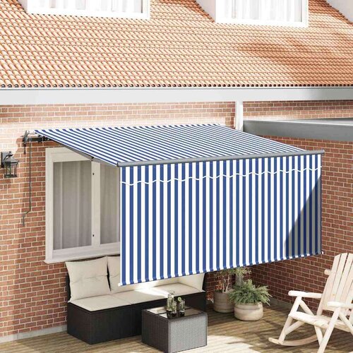 Skrovita tenda Plava i bijela 300 x 200 cm Poliester i aluminij Cijene
