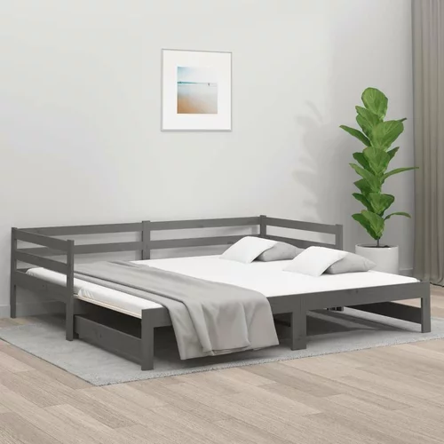  Izvlečna dnevna postelja siva 2x(80x200) cm trdna borovina, (20725217)