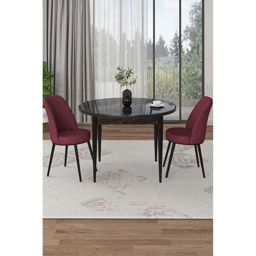 Hanah home trpezarijski set Tor, sto i 2 stolice, ploča u dekoru crnog mermera, bordo tkanina Babyface Cene