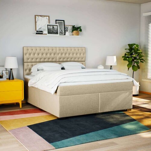 VidaXL Krevet s oprugama i madracem krem 180x200 cm od tkanine Slike