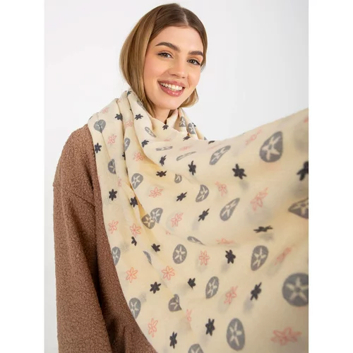 Fashion Hunters Ecru women's scarf with prints