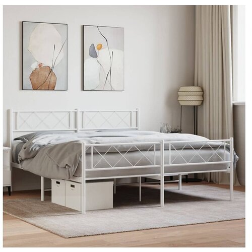 VidaXL Metalni okvir kreveta uzglavlje i podnožje bijeli 150 x 200 cm Slike